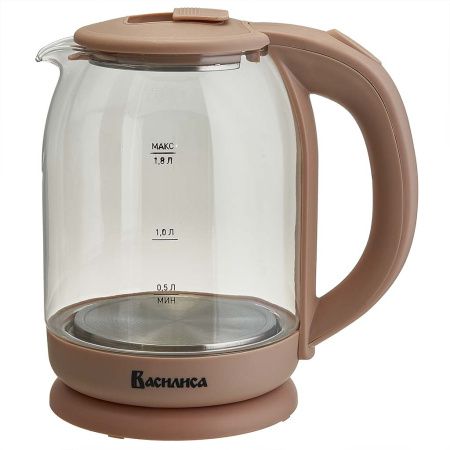 Чайник ВАСИЛИСА ВА-1035, корпус из жаропр. стекла, бежевый: 1500 Вт, 1,8 л