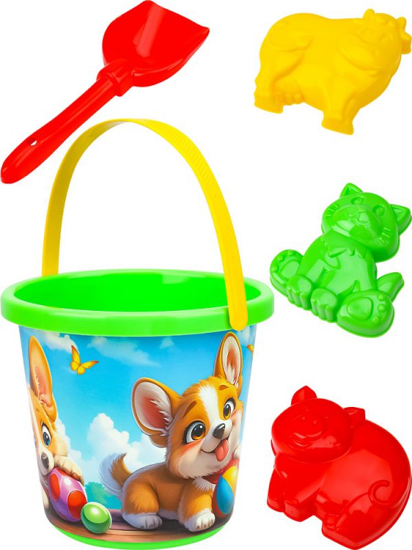 НАБ-4795 НАБОР №112 (ВЕДРО №8 (0.85л.) ЗАБАВНЫЕ ЩЕНКИ + лопатка 22 см + 3 формочки)