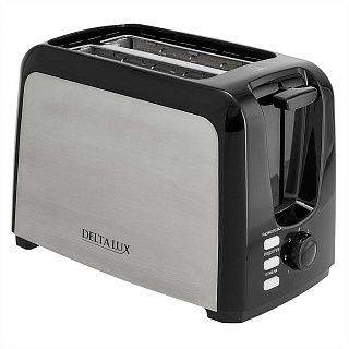 Тостер DELTA LUX DL-090 нерж.,черный: 750 Вт, 2ломтика, 6-ти позиц. таймер, разморозка, подогрев