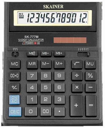 SK-777M Калькулятор настольный Skainer 12 разрядный, черный, 157x200x32 мм