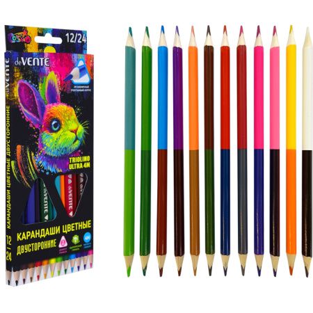 5024410 КАРАНДАШИ ЦВЕТНЫЕ ДВУХСТОРОННИЕ "DEVENTE. TRIOLINO ULTRA 4М" 12 ШТУК - 24 ЦВЕТА, 4М, ДИАМЕТР