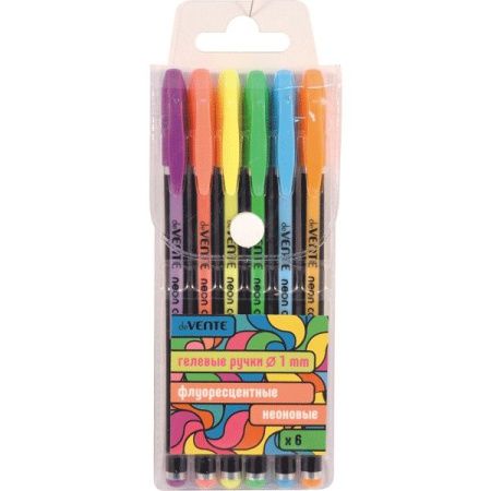 5051812 Набор гелевых ручек, deVENTE «NEON BLACK», 6 цветов, ассорти неоновых цветов, 0,6мм, пишущий