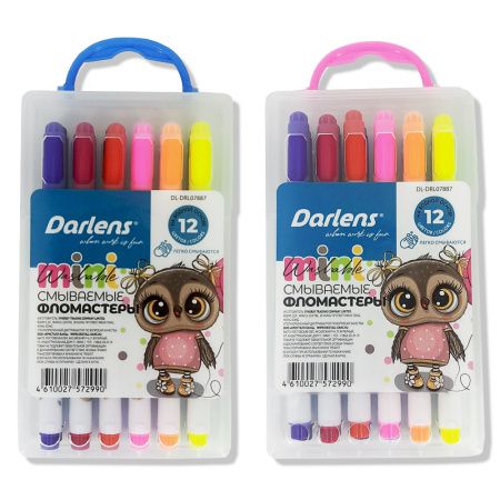 DL-DRL07887 Фломастеры, 12 цветов, Darlens «Mini», смываемые, круглый корпус