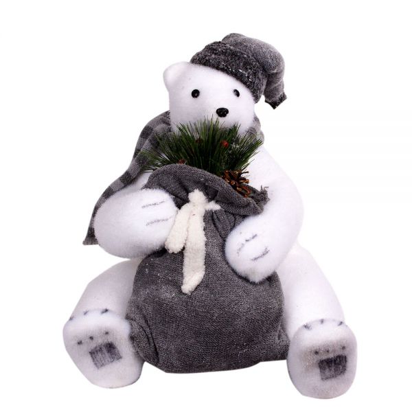 9232-1D Н Г украш Мишка с подарком белый 45 см