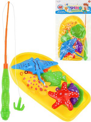 2233816 Рыбалка пластиковая (36х19,5 см) "Улов"(6 рыб.,удочка,лодка,ведро,в пак.)