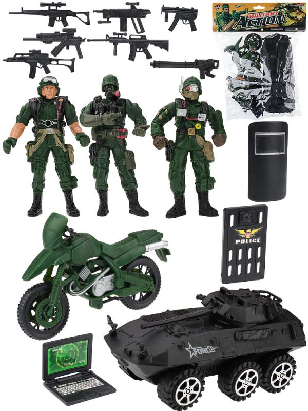 2034007 Игровой набор "Солдатики-4" (солдатики 3шт.,оружие,мотоцикл,танк,в пакете)