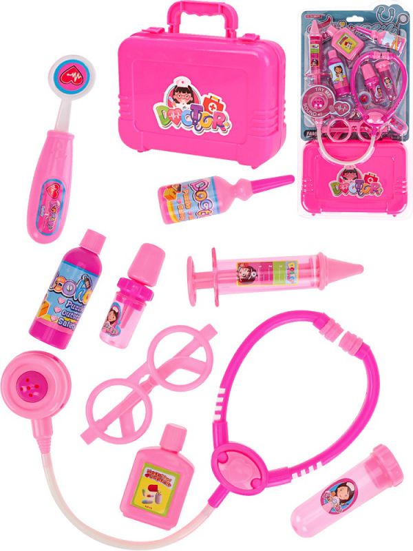 2303784 Игровой набор доктора "Доктор с чемоданом" роз. (40,5х21,5х5см)(10 предм.,в блистере)