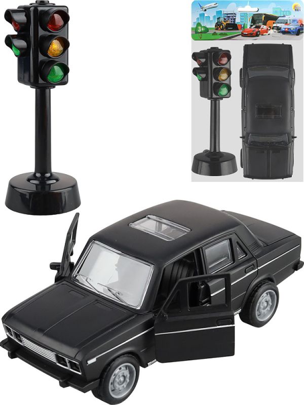 МИ-1173 Машинка инерционная в наборе со светофором (16,5х23см,чёрный, в пакете)