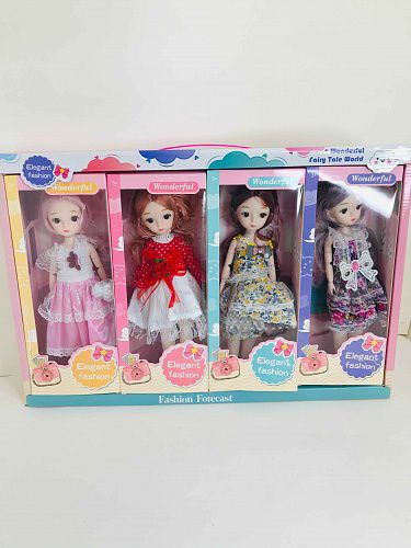 1912 КУКЛА настоящ.глазки в короб. В КРАСИВЫХ ПЛАТЬЯХ 4шт/уп