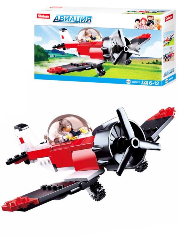 38M-B0667E Конструктор пластиковый. SLUBAN Авиация. Пожарный моноплан (128 деталей, 1 фигурка