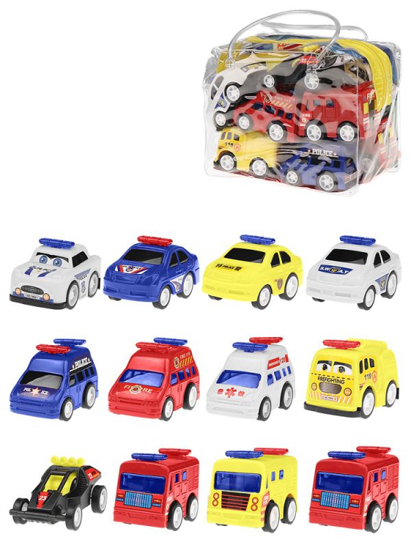 2390083 Машинки инерционные (12 машинок, 12х5х10 см, в сумке)