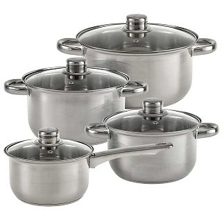 BE-652/8 Набор посуды из нерж.стали 8 пр.с КОВШОМ 1.9л,2,6л,3.5л,4.2л стек.крышки"Standart+" WEBBER