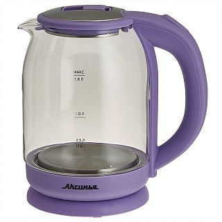 Чайник АКСИНЬЯ КС-1018  корпус из жаропр. стекла 1,8л, 1500Вт, сиреневый/беж