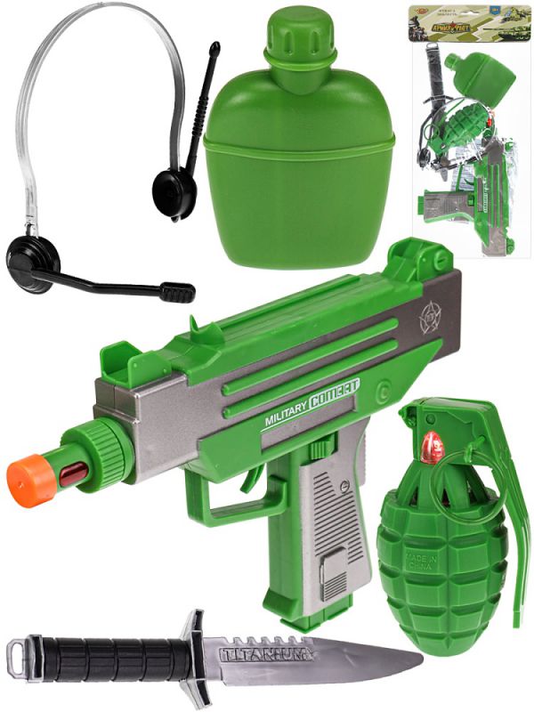 1387M-2 Игровой набор "В разведку" (23 см)(пистолет-пулемет,штык-нож,компас, бат.2*АА в комп)