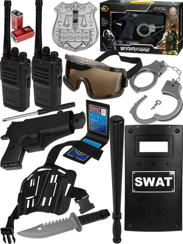 2294130 Набор полицейского.Защита.(10 предм.,2*AA не в компл. и 2*9V в компл., в кор.)(40х8,5х23 см)