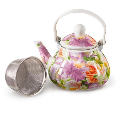 EM-131X1/8 Чайник эмалированный с фильтром из нерж.стали 1,3л "Орхидея"