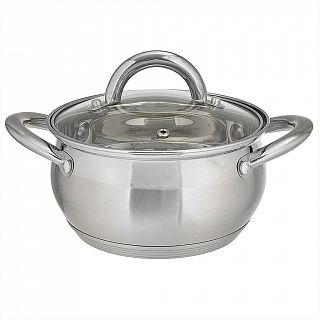 BE-351/2 Кастрюля WEBBER  из нерж стали со стеклянной крышкой (d=16; 1,9 л)