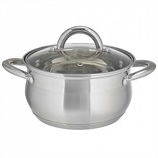 BE-352/2 Кастрюля WEBBER  из нерж стали со стеклянной крышкой (d=18; 2.8 л)