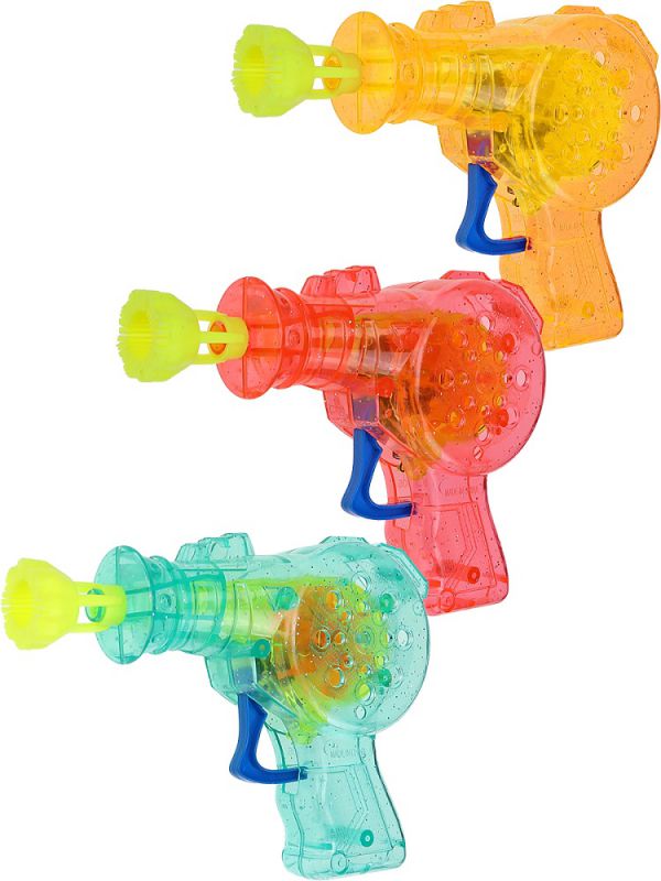 15139008Y Механ.пистолет мыльных пузырей 11х14см,с раствором,объем 50мл(3 цвета микс)со светом