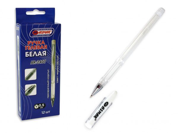 AR-2407 Ручка гелевая, прозрачный корпус, цвет чернил белый