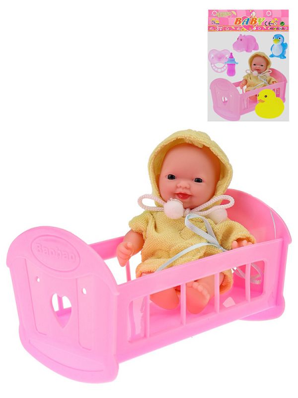 2059564 Пупс в наборе (13х9 см) "Готовимся ко сну" (аксесс, в пакете