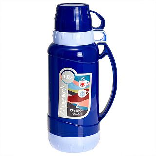 Термос AK-10105S Термос со стеклянной колбой 1,8л, 2 крышки-чашки,синий ALPENKOK