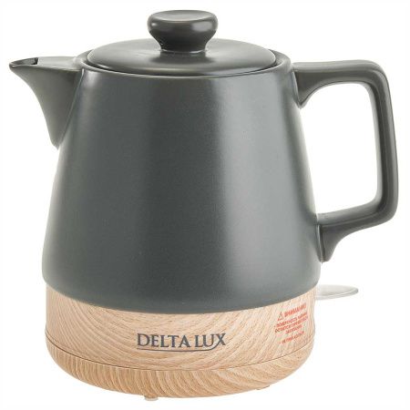 Чайник DELTA LUX DE-1014 корпус из фарфора,  1200 Вт, 1,0л, черный