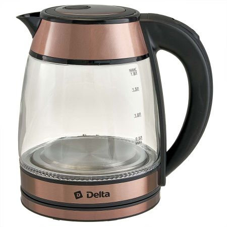 Чайник DELTA DL-1120  корпус из жаропр. стекла, 1500Вт, 1,8л  цвет: медный