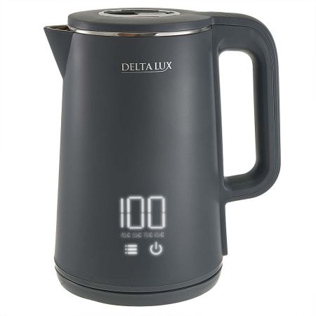 Чайник DELTA LUX DE-1023, ДВОЙНОЙ КОРПУС, LCD дисплей, 5 режимов, 1,8 л, 2000 Вт, серый