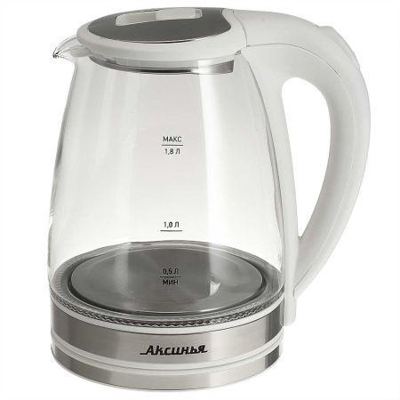 Чайник АКСИНЬЯ КС-1021 корпус из жаропр. стекла 1,8л,1500Вт, белый