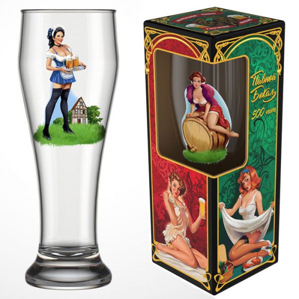303-Д  Бокал пивной  500 мл., Подарочный  Pin-up beer