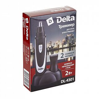 Триммер для носа, усов и бороды DELTA DL-4301  :2 СЪЕМНЫЕ НАСАДКИ, черный с серебристым