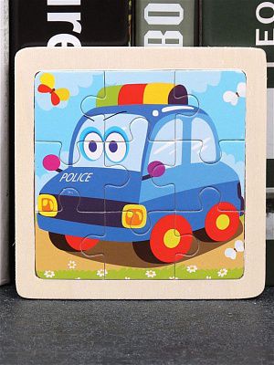 АКЦИЯ ИД-0112 Деревянная пазл-рамка (11х11х0,4 см) "Машинка" (9 элементов)