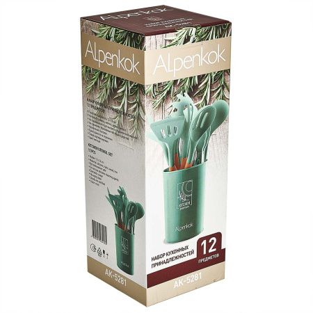 АК-5281 Набор кухонных принадлежностей на подставке 12 пр.(силикон) мятный