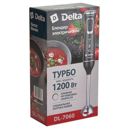 Блендер DELTA DL-7060  цвет черный: 1200 Вт, 2 скорости,насадка и нож из нерж.стали
