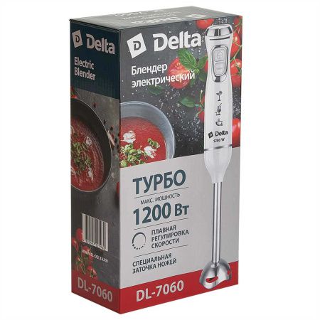 Блендер DELTA DL-7060  цвет белый: 1200 Вт, 2 скорости,насадка и нож из нерж.стали