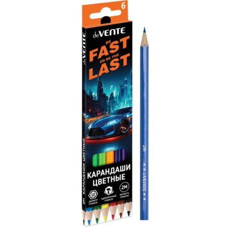 5021537 Набор цветных карандашей, (6шт.), deVENTE «Fast Or Last», Ø2,8мм, 2M, 6 цветов, с заточкой,