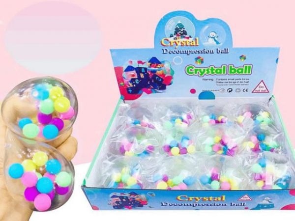 ИК-2758 Антистресс-мялка "Кристальный шар" внутри с шариками микс 12 шт. в шоубоксе , 6см