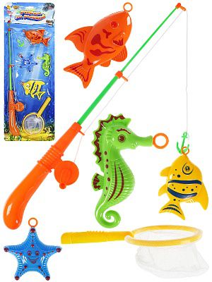 M1133 Рыбалка пластик. (20х50см) "Удачная рыбалка 6"(морские животные,удочка,сачок,раскраска)