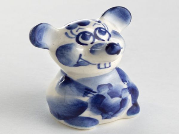 ГУ-0243 Фигурка Мышонок Филиппок,  h-4 см гжель (фарфор, ручная работа)