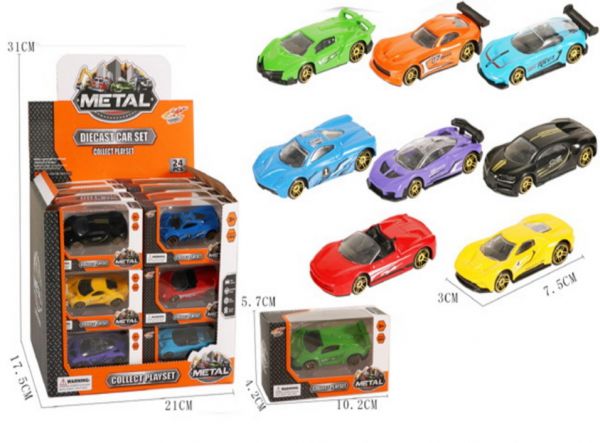 2176240 Машинка металлическая "Гоночная"(7,5х3 см) (микс,24 шт. в шоубоксе