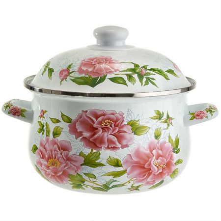 EM-1502 Кастрюля эмалированная с эмалированной крышкой 2,8 л,d=20см,"Пионы"MetaLLoni