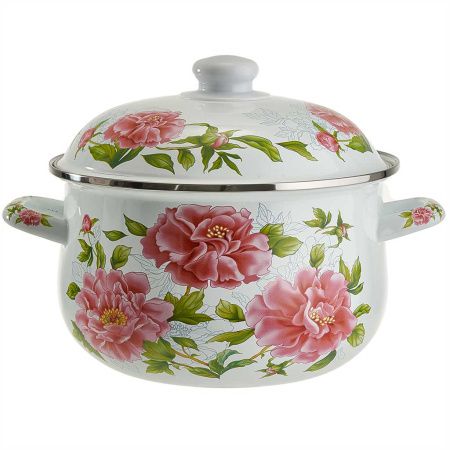 EM-1503 Кастрюля эмалированная с эмалированной крышкой 3,6 л,d=22см,"Пионы"MetaLLoni