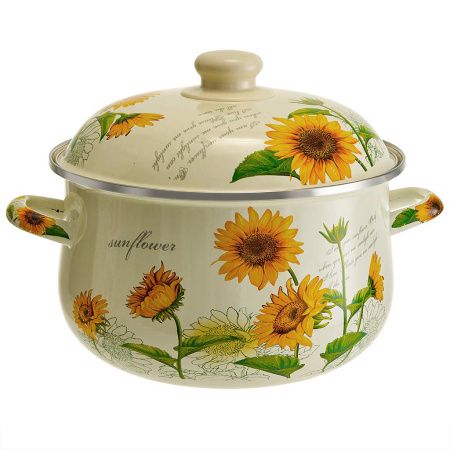 EM-1514 Кастрюля эмалированная с эмалированной крышкой 5 л, d=24 см "Подсолнухи"MetaLLoni