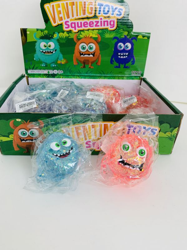 690524 АНТИСТРЕСС ПРОЗРАЧНЫЙ С БЛЕСТКАМИ МОНСТРИК С РОЖКАМИ