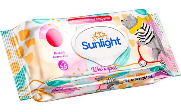 Салфетки влажные ECO Лиса,Жираф,Мишка 72шт (SUNLIGHT BABY) 032535