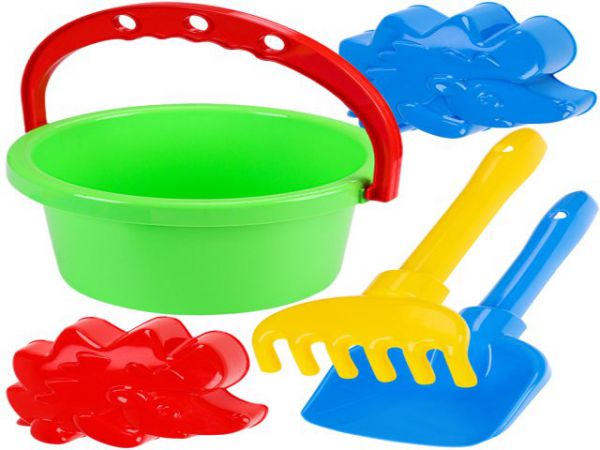 И-1833 18. НАБОР № 18 (ведро 1 л + лопатка 22 см + грабли 21 см + 2 формочки)
