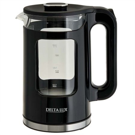 Чайник DELTA LUX DE-1017 корпус из жаропр. стекла, черный: 2200Вт, 1,7л