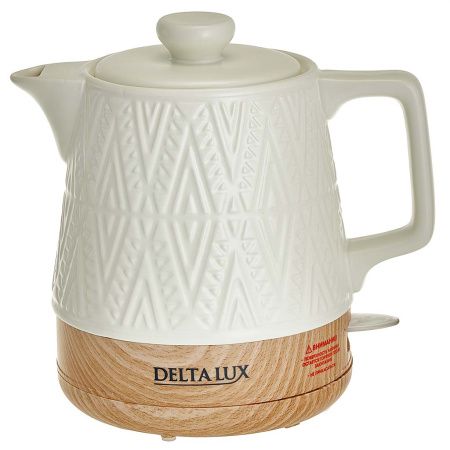 Чайник DELTA LUX DE-1020 корпус из фарфора, 1200 Вт, 1,0л, белый