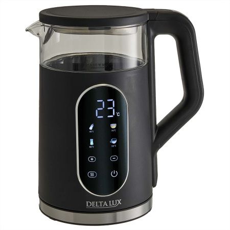 Чайник DELTA LUX DE-1025 корпус из термост. стекла и пластика, LCD дисплей,  белый: 2200Вт, 1,7л